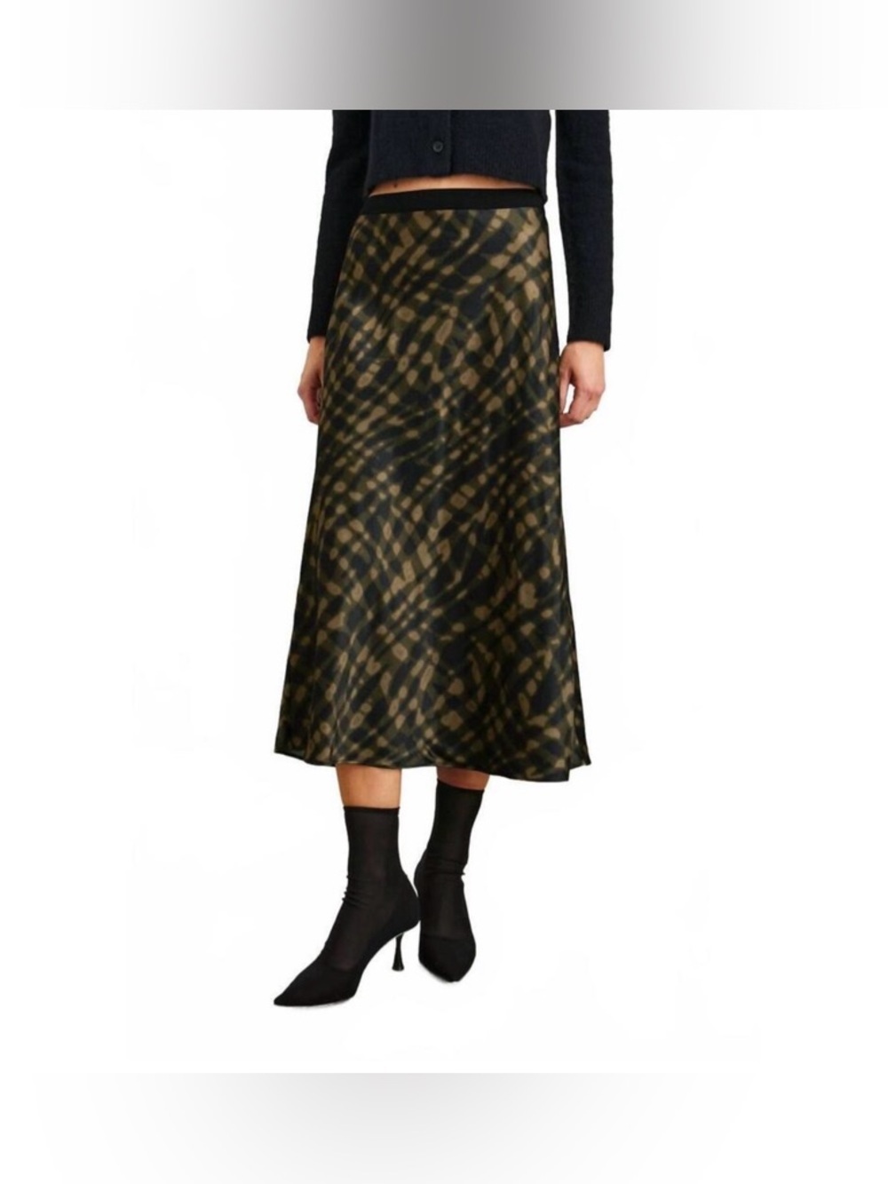 Rails Berlin Skirt. Midi-length. Abstract print in a cypress colorway. Size M